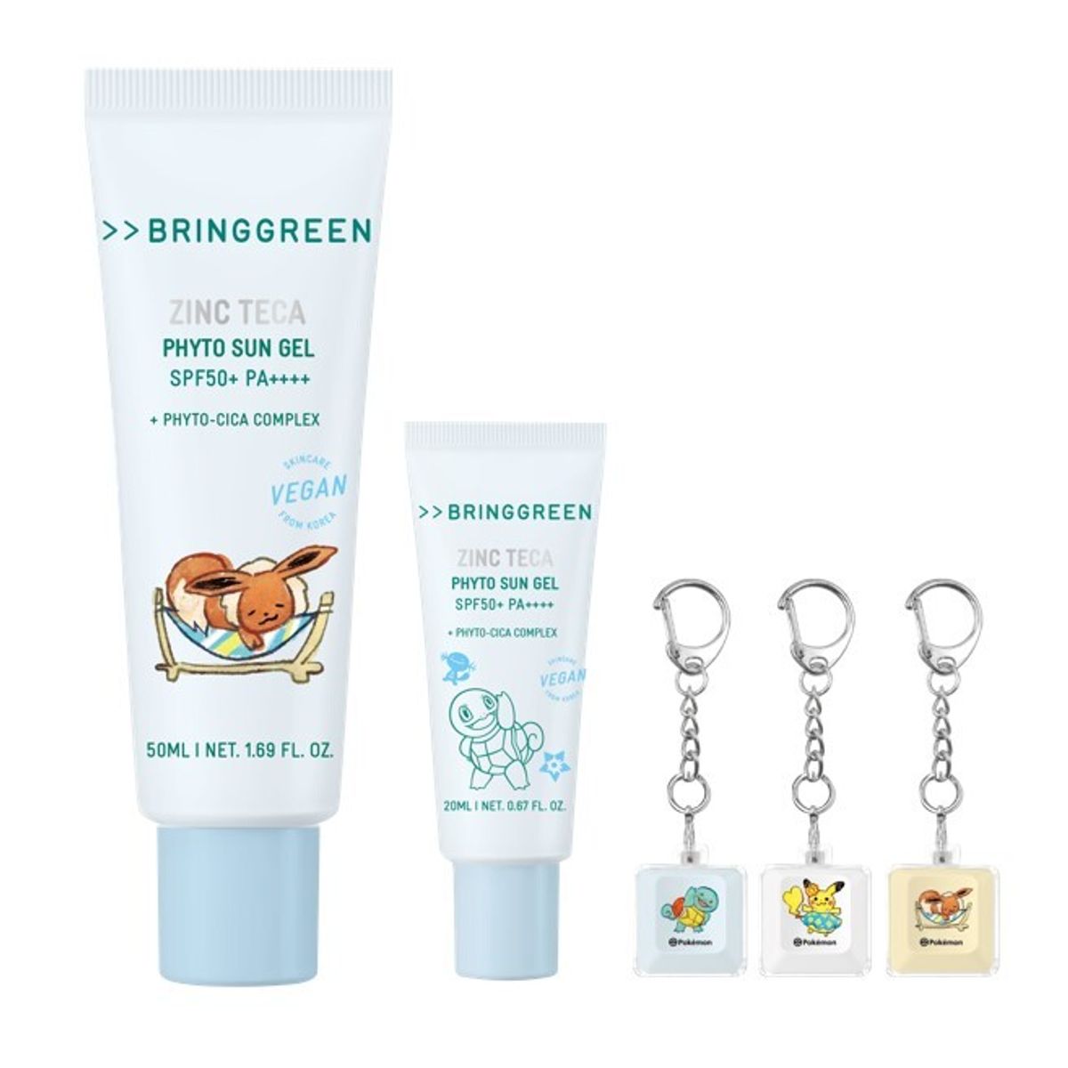 BRING GREEN Zinc Teca Phyto Sun Gel 鋅積雪草防曬啫喱 50ml＋20ml（Pokémon 版＋鎖匙扣）